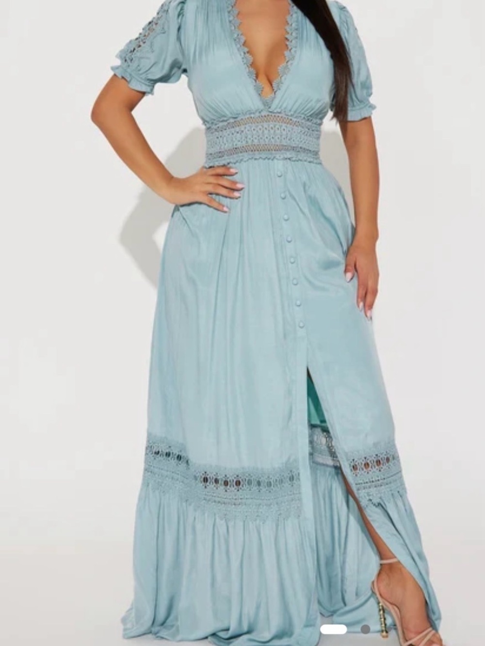 NWT / Light Blue Lace-Trim Maxi Dress